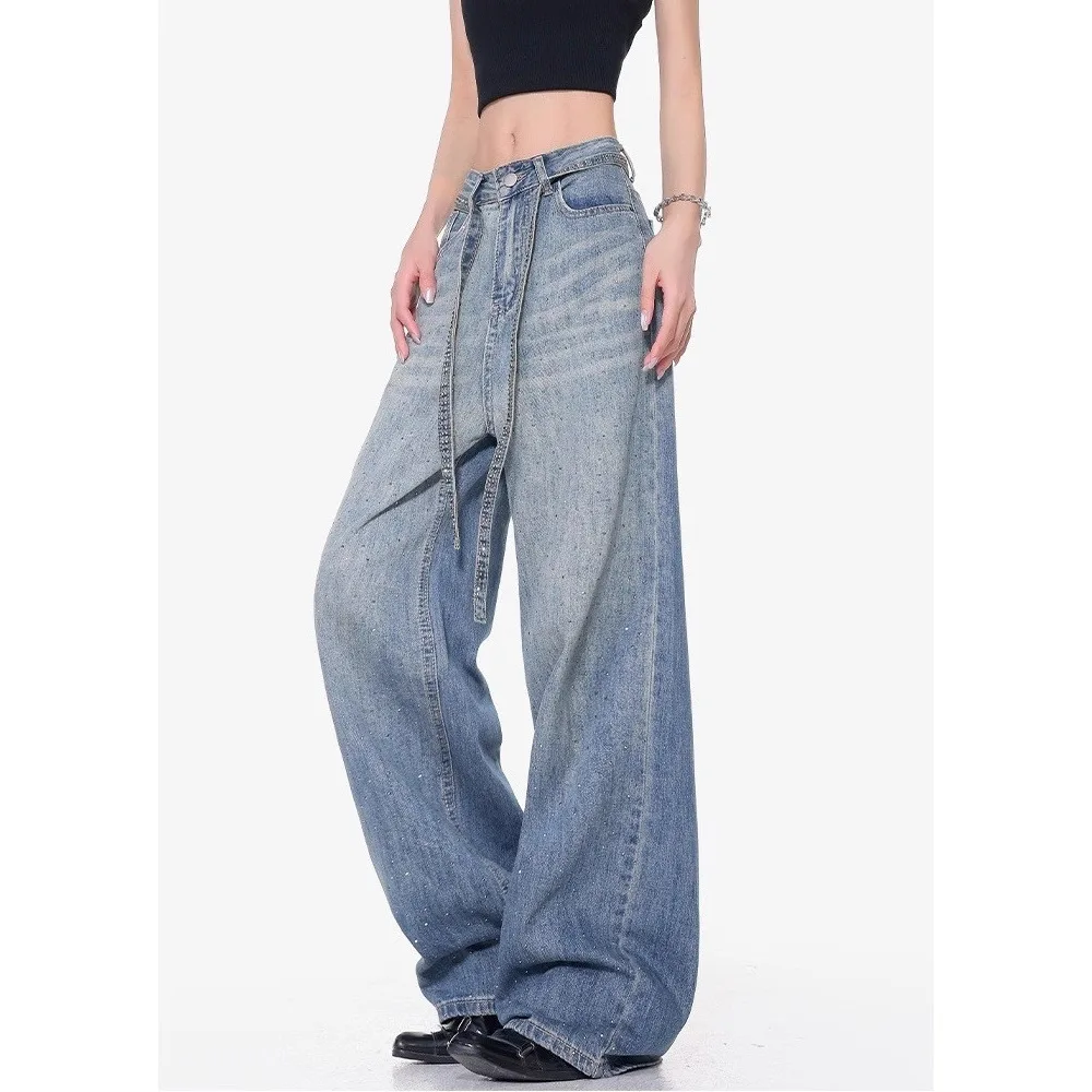 Wijde pijpen Jean Denim volledige lengte jeans Dames Loose Fit Hoge taille broek Distressed Solid Rits Fly Washed Basics Zomer