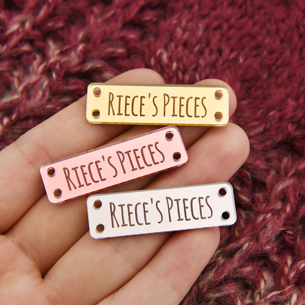 

Garment Label Custom Laser Mirror Acrylic Tags, 12.5x40mm, Eco-friendly for Shirts, Hats, DIY Apparel & Personalized Gifts