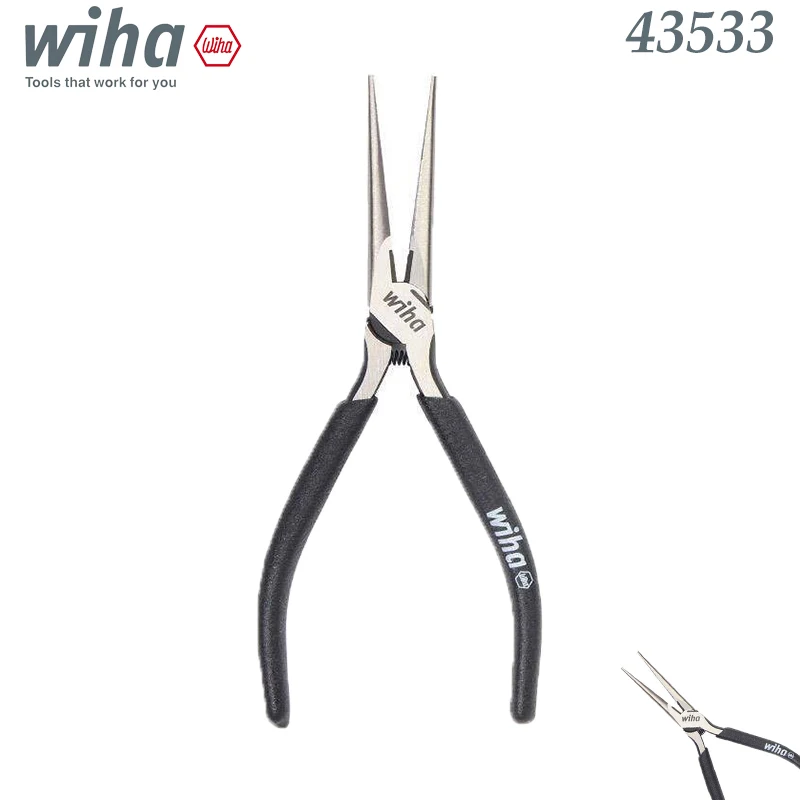 Pinzas de Punta Larga Wiha 43533, de Precisión, con Mandíbula Recta, para Trabajos Electrónicos y Artesanales