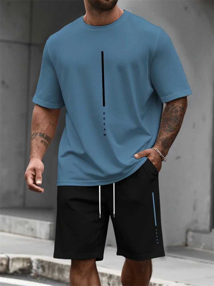 

Men's Summer Sports T-Shirt and Shorts Set Casual Street Style Letter Print Set Lightweight and Breathable for Everyday Wear