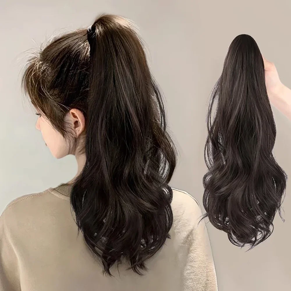 synthetic wig Natural Women Fluffy Long Curly High Ponytail Grab Clip Wig Hottie Girls Invisible Waves Horsetail Extensions
