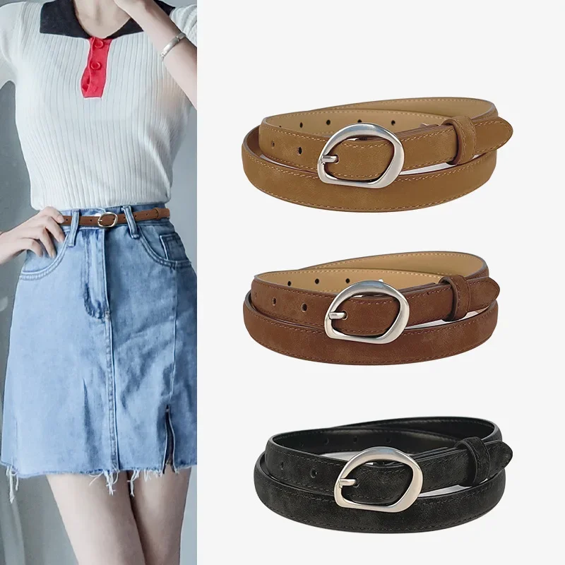 

Vintage Frosted Split Leather Women Belts Jeans Strap 2024 Design Street Ladies Real Leather Waistbands Cinturones Para Mujer