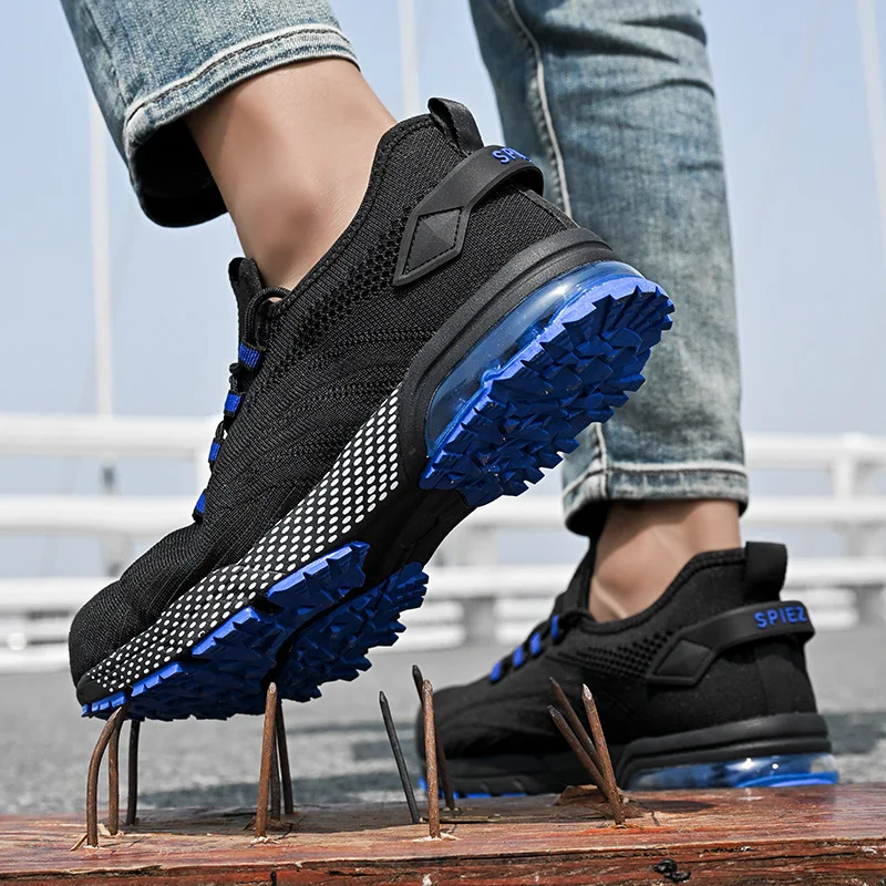 男の靴アンチスマッシュパンクワークブーツ、滑り止め防臭軽量ソフトソール、通気性osha建設靴