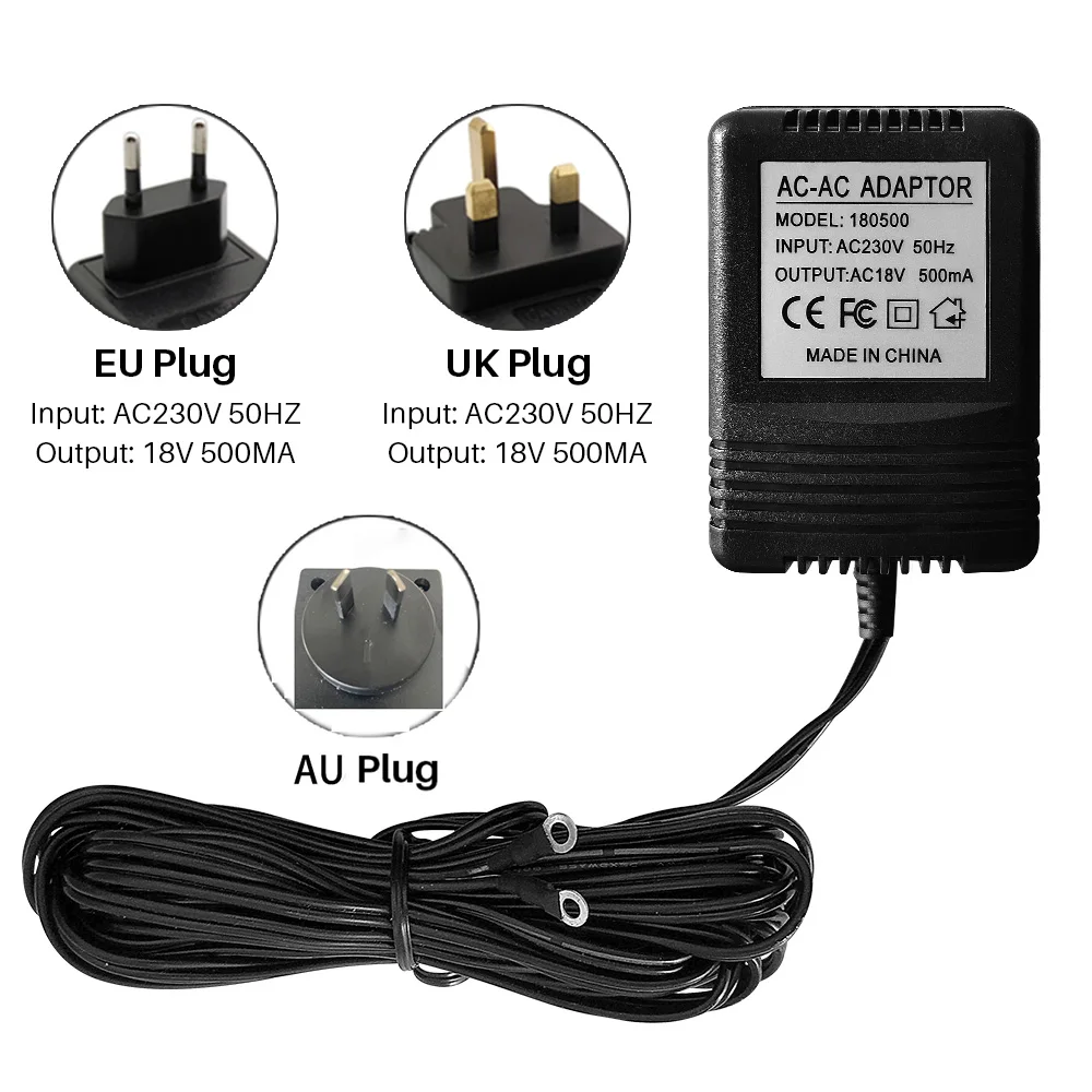 Adaptador de alimentação de campainha 18V AC 500mA 5M 16FT Cabo Comprimento 230V 120V Transformador Carregador Acessório Para Tuya Video Campainha