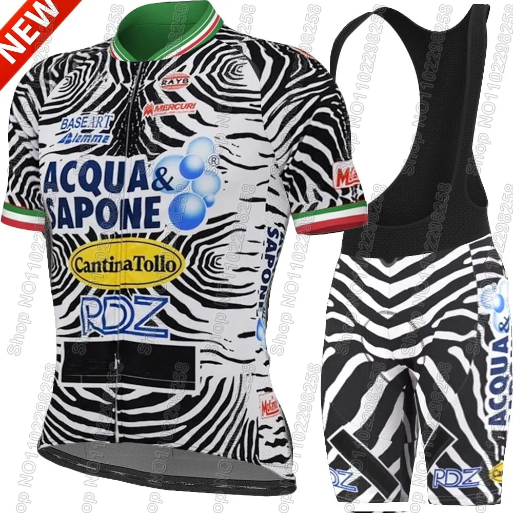 

2025 Acqua Sapone Zebra Team Cycling Jersey Set Retro Italy Bicycle Clothing Road Bike Shirts Suit Bicycle Bib Shorts MTB Ropa