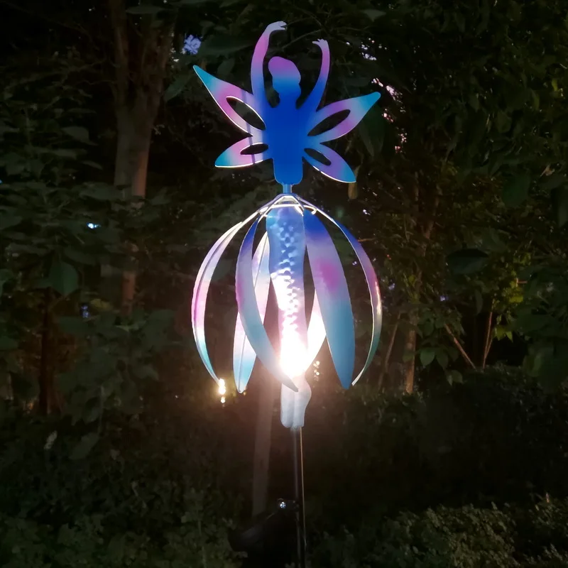 Mulino a vento da angelo fata all'aperto Crtwork con giocattolo rotante in ferro leggero solare per ragazzi e ragazze dai 4 anni in su