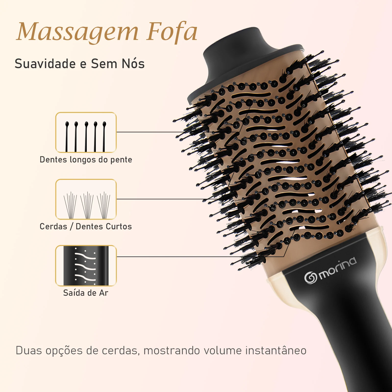 Escova Secadora, Escova Modeladora, 127V,Alisadora,127/220v Ajuste Rosapenteado para mulheres,pente de aquisição 3 em 1，EU