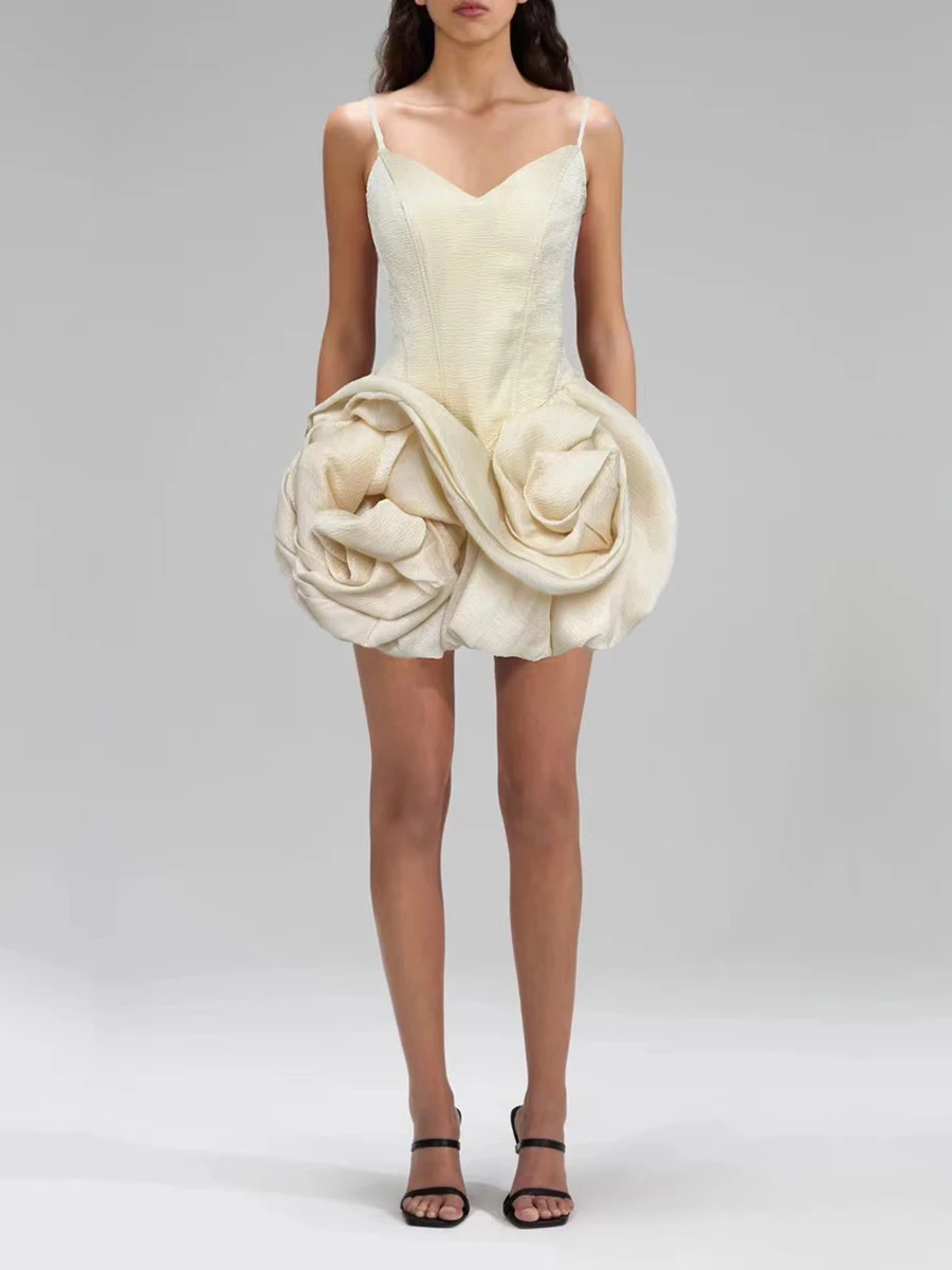 VGH solide Sexy Patchwork 3D fleur ourlet robes pour femmes col en V sans manches taille haute à la mode fête Tutu robe femme à la mode