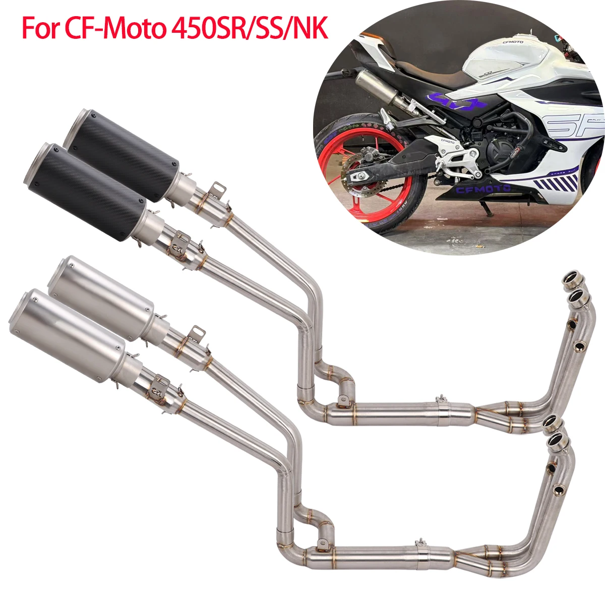 450SR Full System For CF-Moto 450SR 450SS 450NK 2022-2024 Exhaust Escape Modify Front Link Pipe Exhaust Header Pipe Daul Muffler
