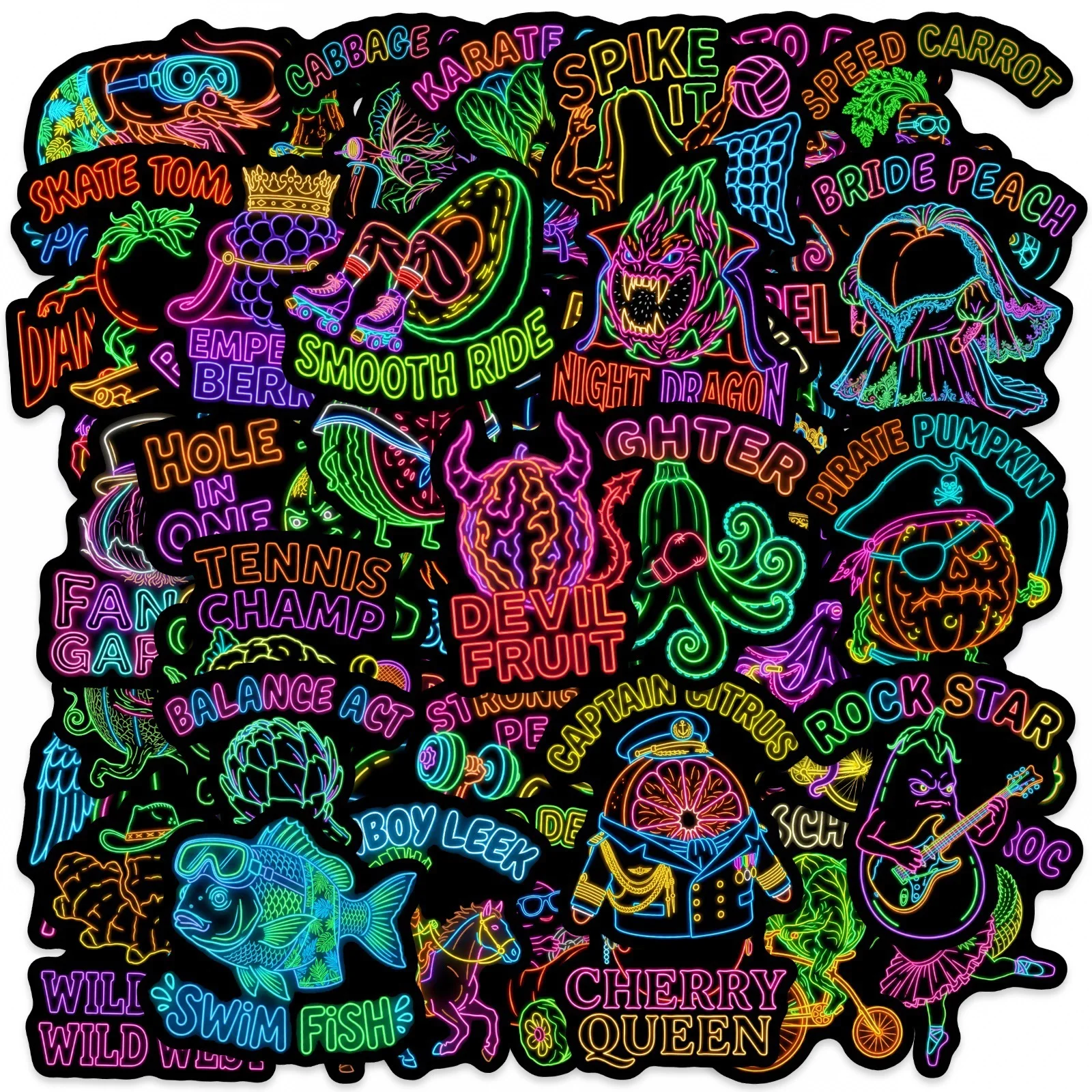 

50/100 шт. креативных наклеек Cyber Neon Emoji & Text, съемные, для скрапбукинга, кружек, шлемов, скейтов, мотоциклов, автомобилей, папок для документов