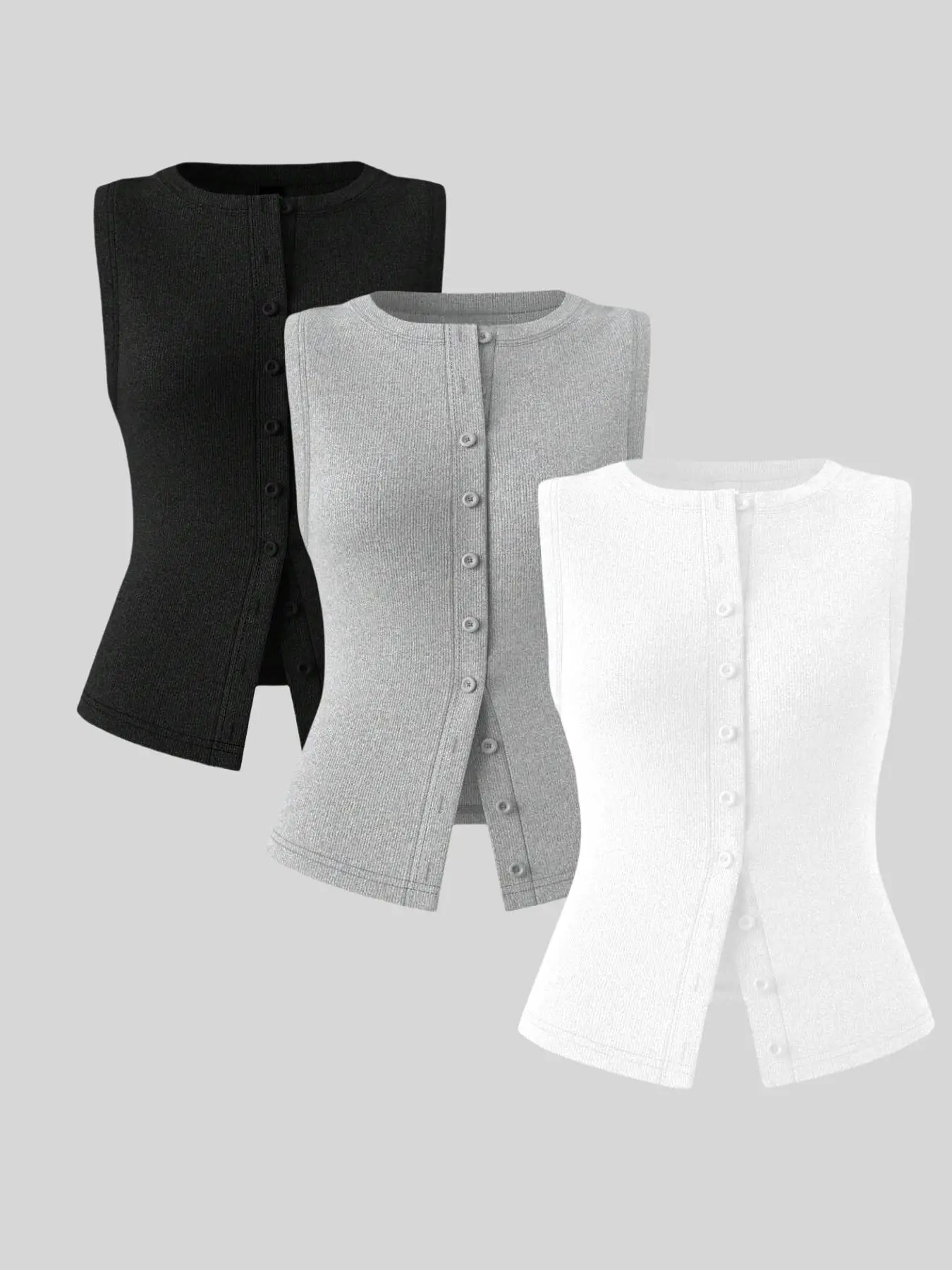 

Three-piece set of solid-color button cardigan vests for women in spring, summer and autumn in Europe and America.