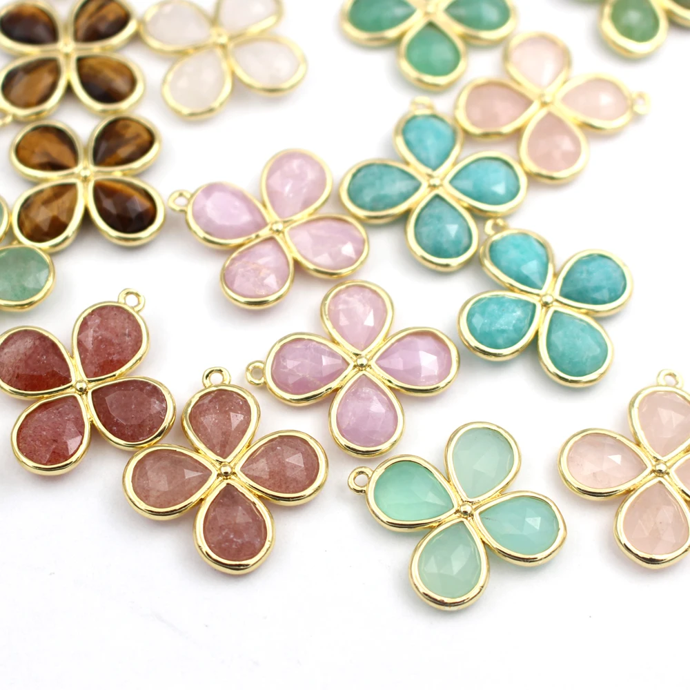 

4pcs DIY Jewelry Accessories Faceted Cross Shape Natural Labradorite Amazonite Quartz Stone Pendant Charms for Earrings Necklace