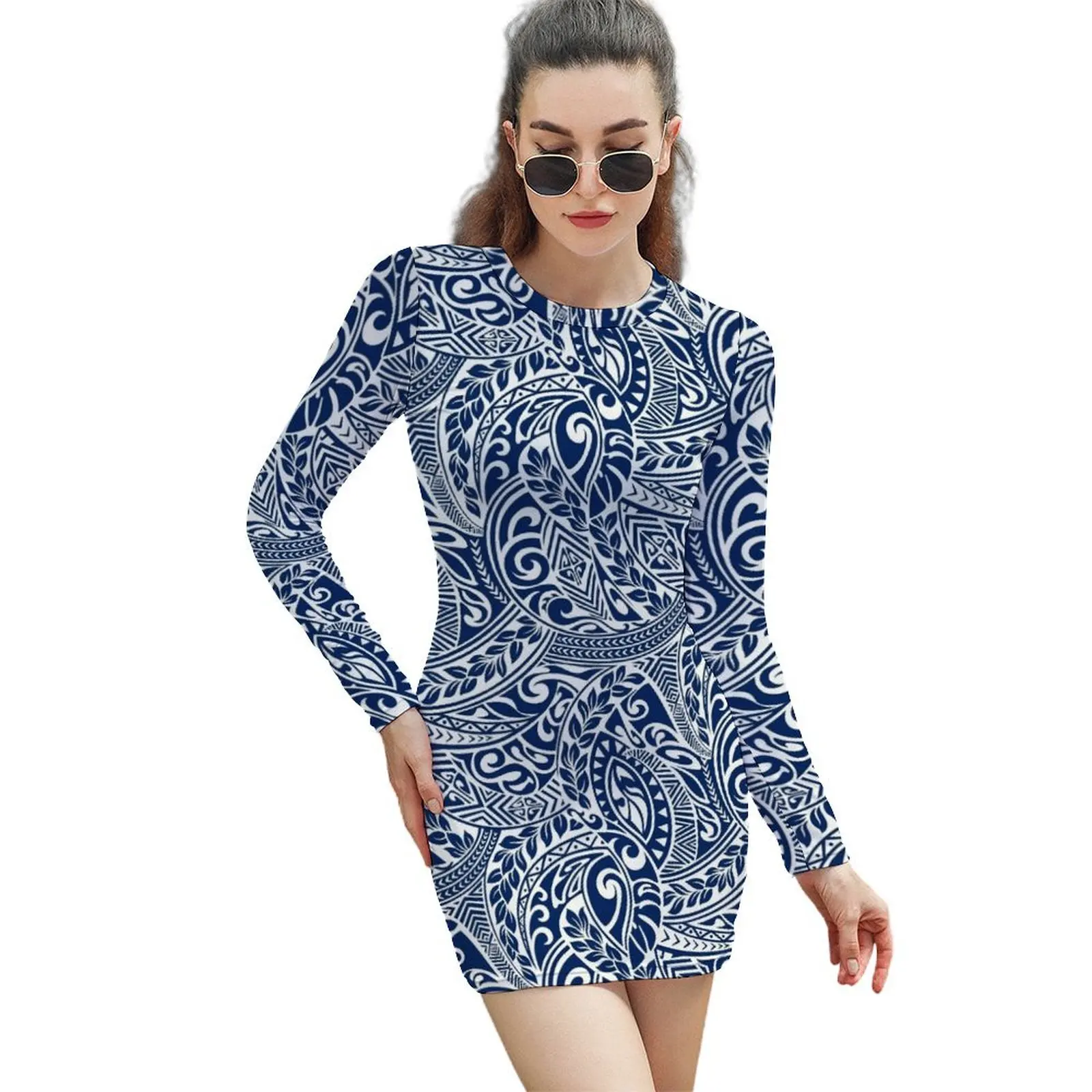 

Hawaiian Tribal Pattern III Long-Sleeved Sheath Dress Summer skirt women's summer dress 2024 Long dress