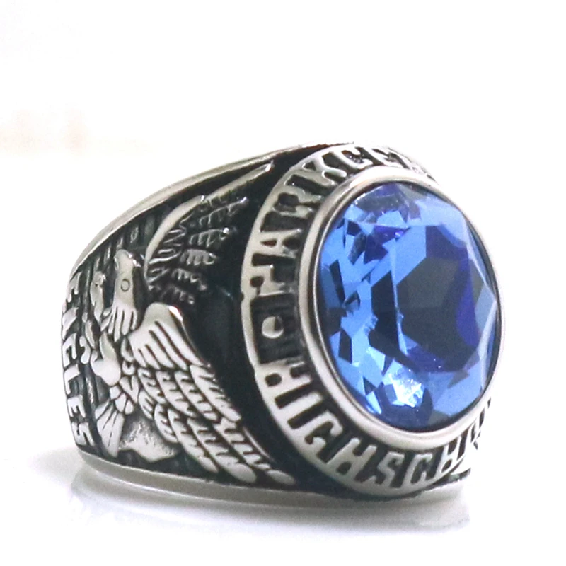 Unisex 316L Stainless Steel Park Central High School Blue Stone Eagle Ring