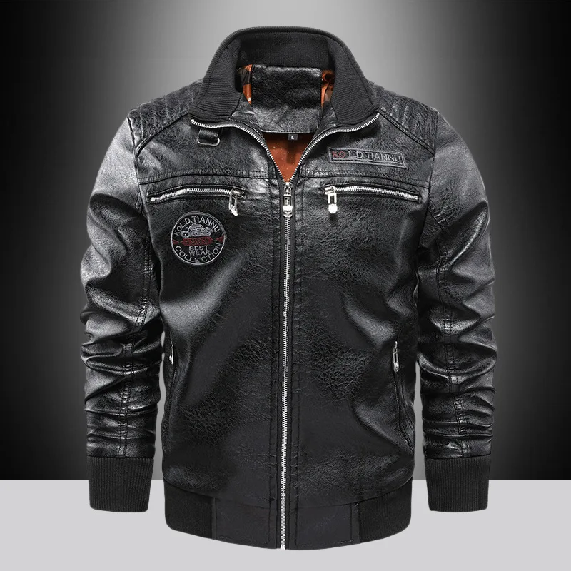Autumn Mens PU Leather Jackets Fashion Men Retro Stand Collar Motorcycle Leather Coats Men Outdoor Windbreaker Leather Jackets