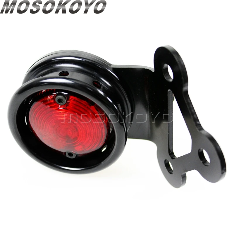 Motorcycle Brass LED Retro Rear Tail Brake Stop Light Lamp License Plate Mount Taillight for Harley Honda Suzuki Chopper Bobber