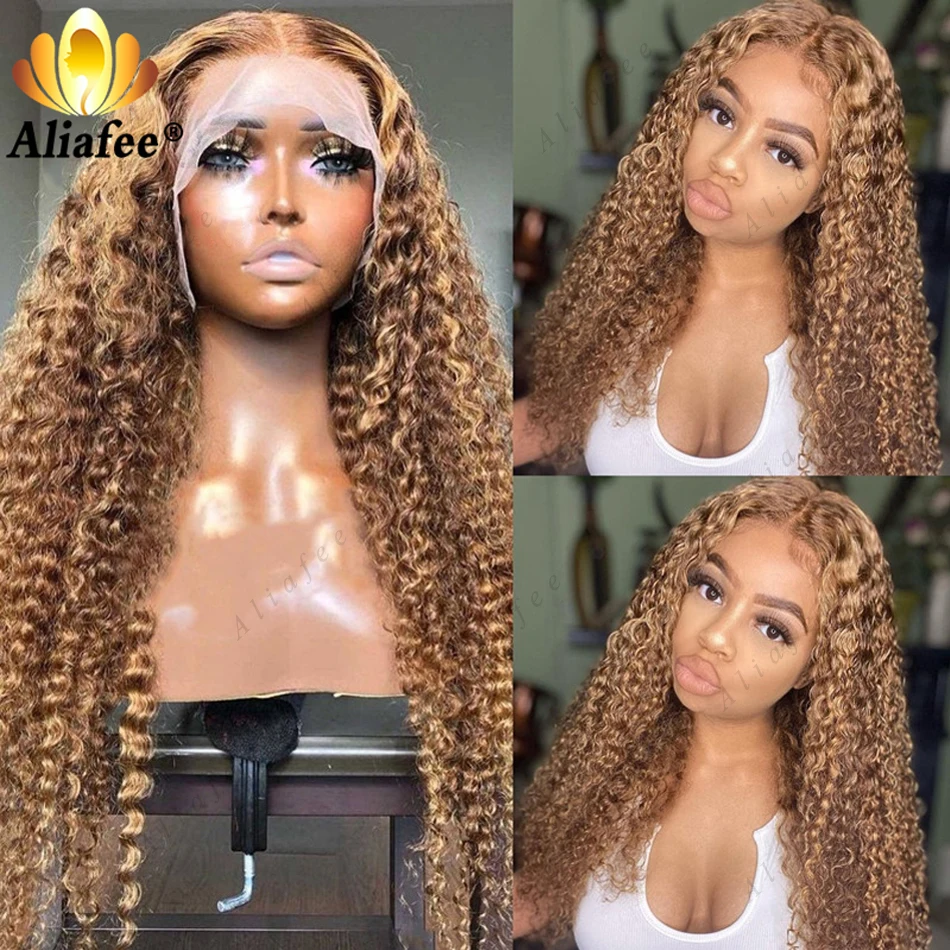 

HD 13x6 Highlight Wig Lace Front Human Hair Wigs Transparent 13x4 Frontal Wigs Pre-Plucked Curly Human Hair Wig 180% Density