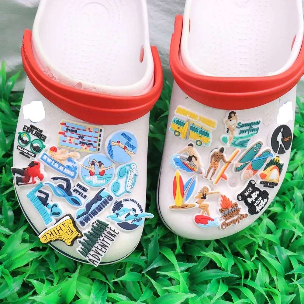 1pcs PVC Shoe Charms Fit Wristbands Swimming Free Style Surfing Tours Summer Time Bus Hole Slipper Decoration Sandals Shoes