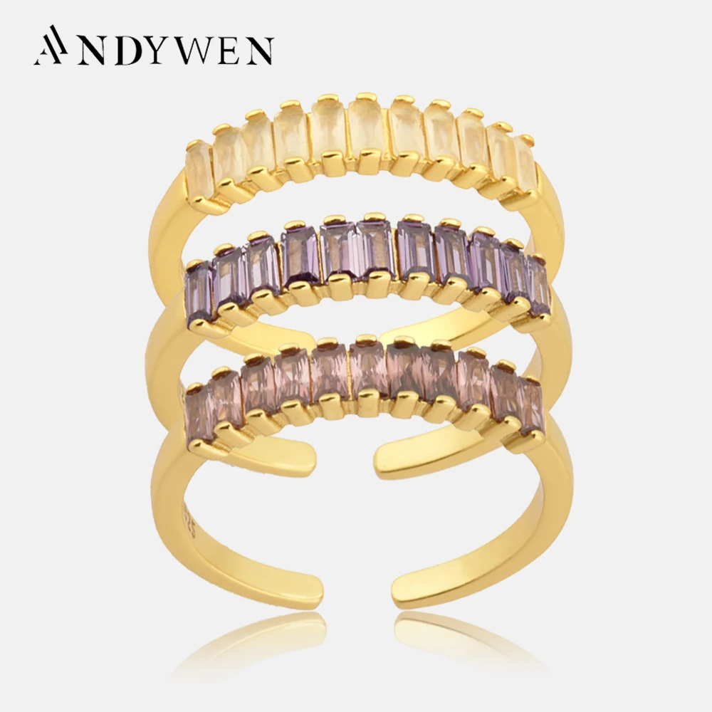 ANDYWEN 925 Sterling Silver 5 Color Summer Square Zircon CZ Resizable Rings New 2020 Fashion Round Adjustal Circle Women Jewelry