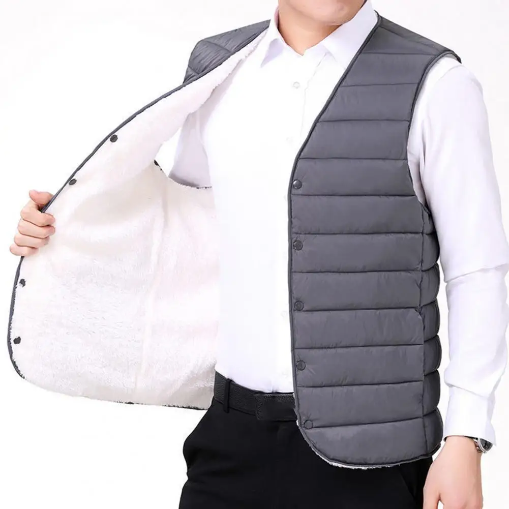 Thick Cotton Vest Padded Plush Winter Vest  Single-breasted Sleeveless Cold-proof Outerwear Cotton Waistcoat Warm Men Waistcoat