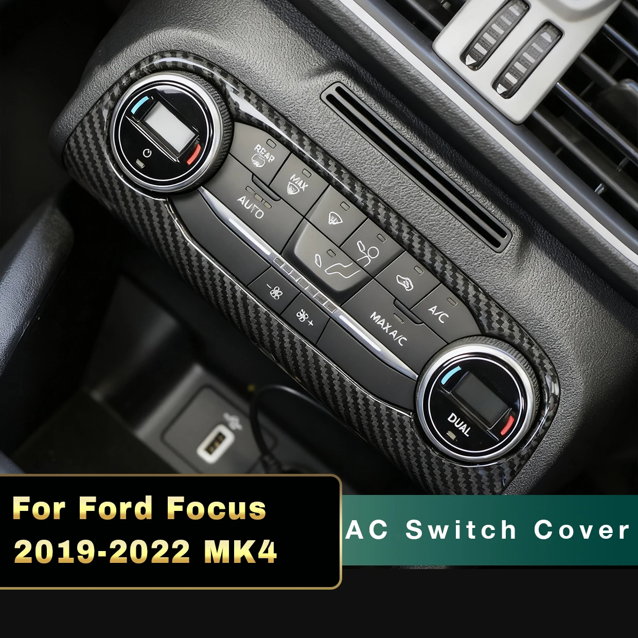 Carbon Fiber Air Conditioner Control Button Frame Cover Trim for Ford Focus MK4 ST-Line 2019-2022 Interior Mod Car Accessories