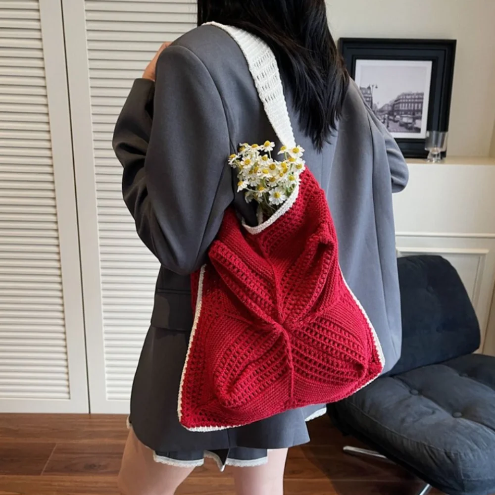 

Fashion Handmade Crochet Bag Boho Leisure Knitted Cross Bag Hollow Large Capacity Weave Tote Bag Summer