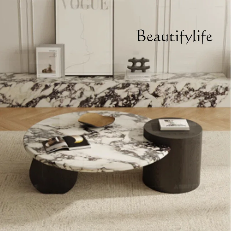 YY طاولة جانبية بأرجل سوداء فاخرة ومركز رخامي جمالي فاخر لغرفة المعيشة طاولة قهوة مستديرة بتصميم حديث أثاث Salontafel