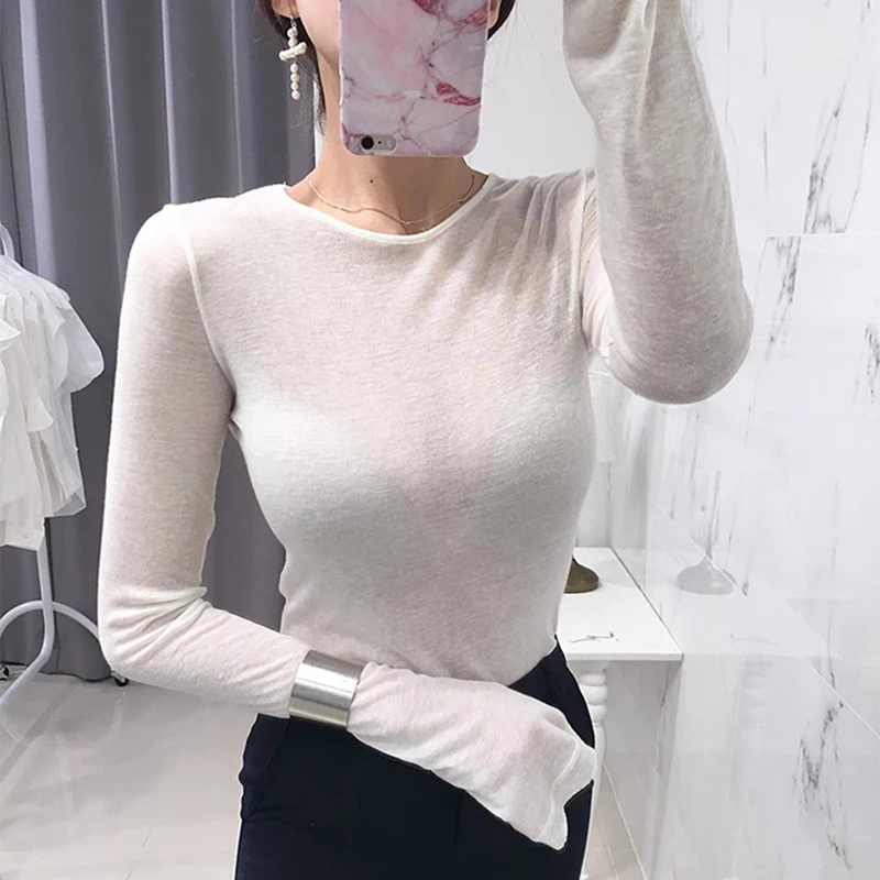 Sexy Shirt Women T-Shirt Long Sleeve Korean Style Slim Basic Elasticity Tshirt Top Womens Clothing T Shirt Femme