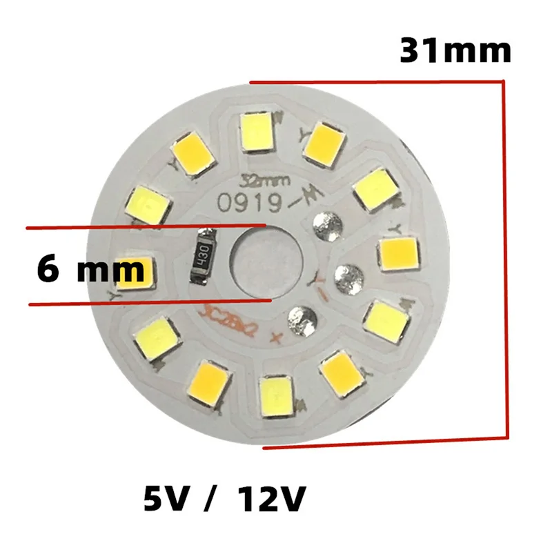 1 /5 قطعة DC5V /12 فولت LED ثنائي اللون لوحة ضوء مستديرة 3 واط يعتم SMD2835 حبة مصباح مجلس مصدر الضوء قطر 31 مللي متر