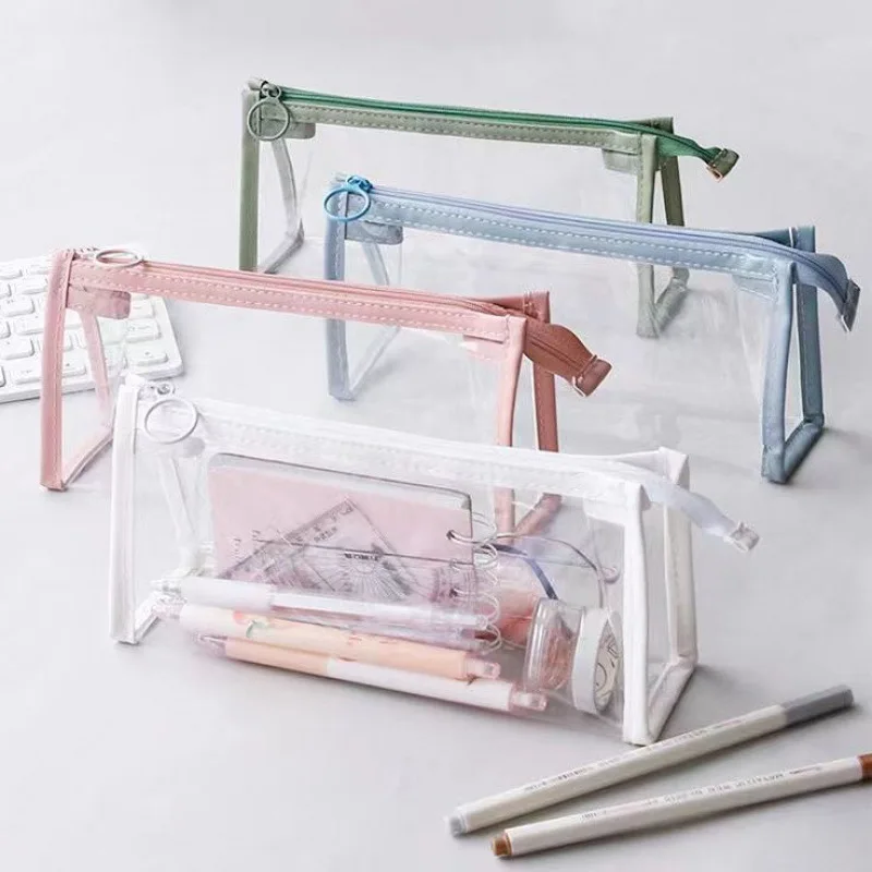 MOHAMM 1pc Large Capacity Pencil Case PVC Waterproof Transparent Zipper Portable Makeup Bag