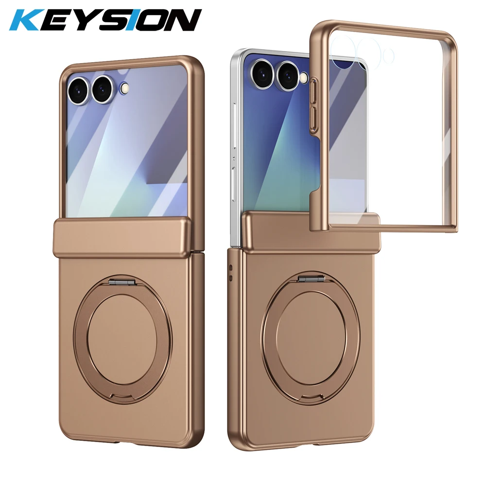 KEYSION 360° Rotating Magnetic Ring Phone Case for Samsung Galaxy Z Flip 8 7 FE 6 5 Hinge Screen Protector Shockproof Back Cover