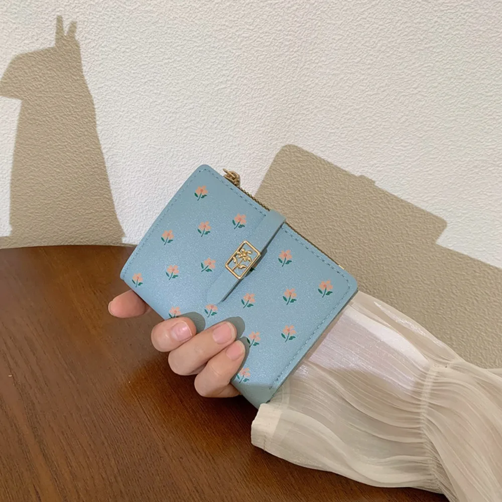 Fashion PU Floral Print Card Wallet Soft Short Clutch Wallet Partysu Cute Card Holder Women