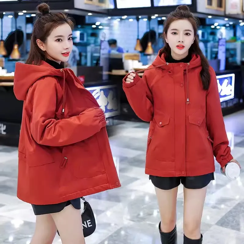 Plus Velvet Padded Cotton-padded Jacket Women Short 2023 Winter New Little Waist Slim Hooded Coat Parker Cotton-padded Jacket