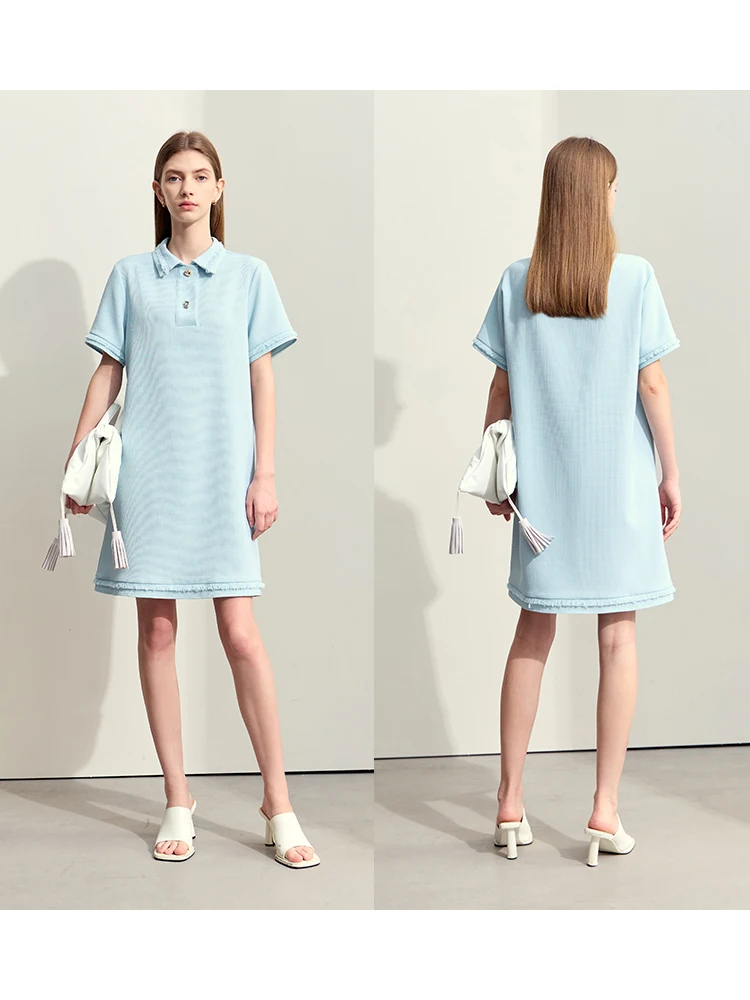 Amii Minimalism 2024 Summer New Dress For Women Elegant Modern Lapel Half Cardigan Short-sleeve Chic Female Midi Dress 12442260