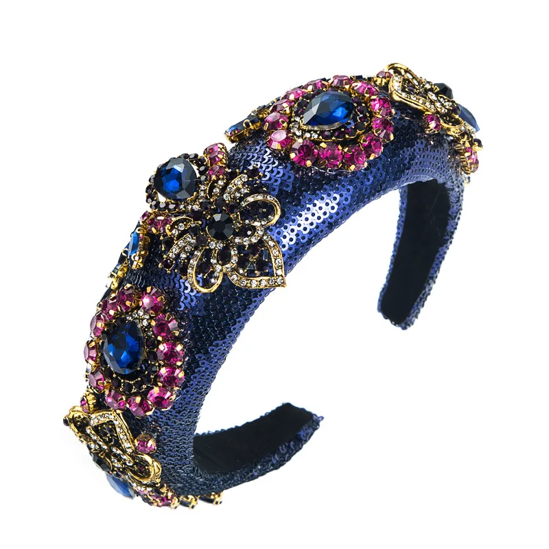 Handmade Hair Accessories Baroque Luxury Black Blue Crystal Hairband Rhinestone Women Crown Headbands For Wedding Party