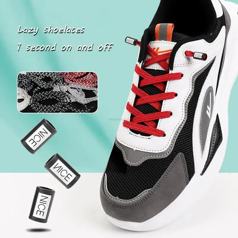 Elastic Shoe Laces Reflective Flat No Tie Shoelaces For Sneakers Suitable For All Populations Lazy Shoelace Accessories 1 Pair