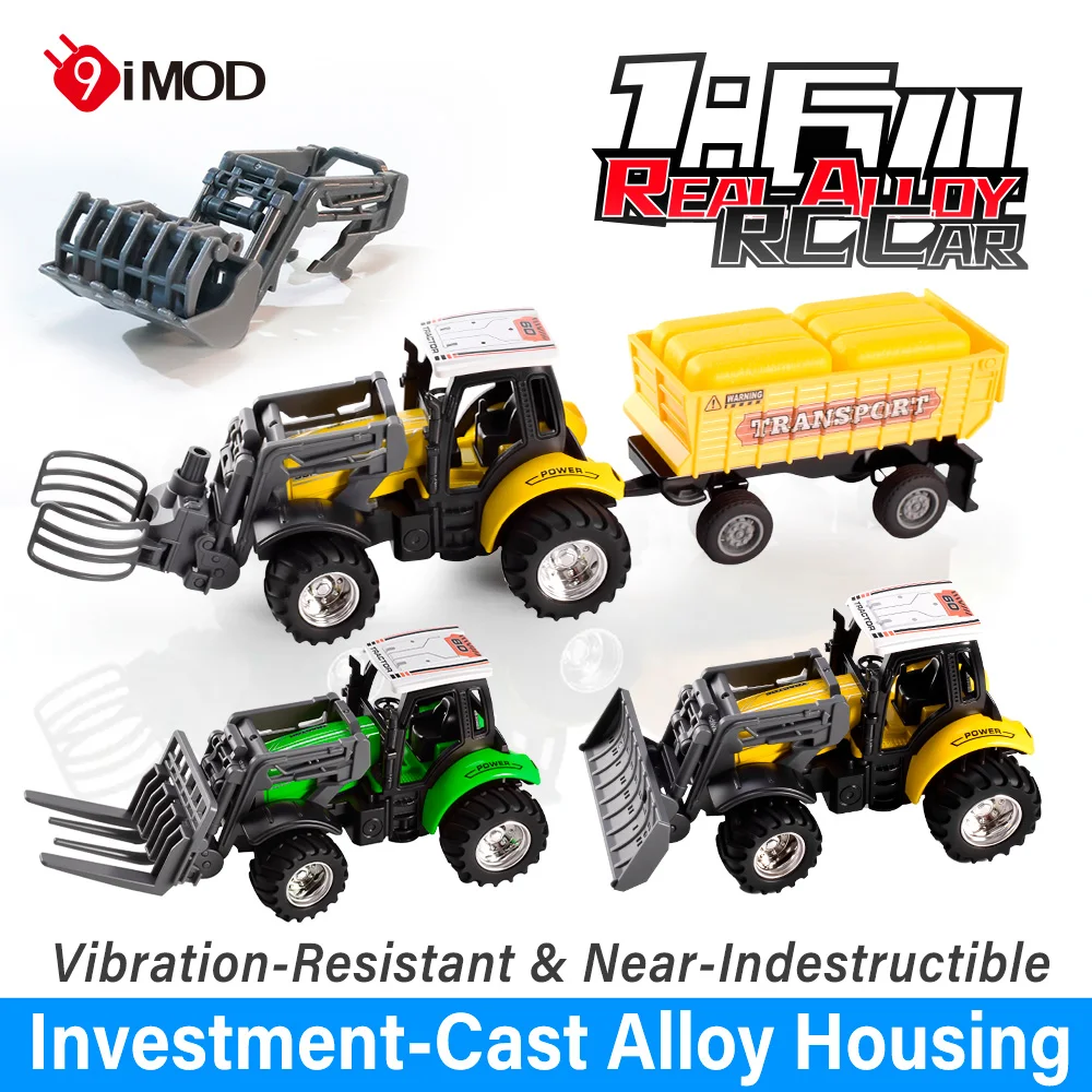 

1:64 RC Farm Tractor Toy with LED Lights, 2.4GHz Control, Detachable DIY Trailer for Kids