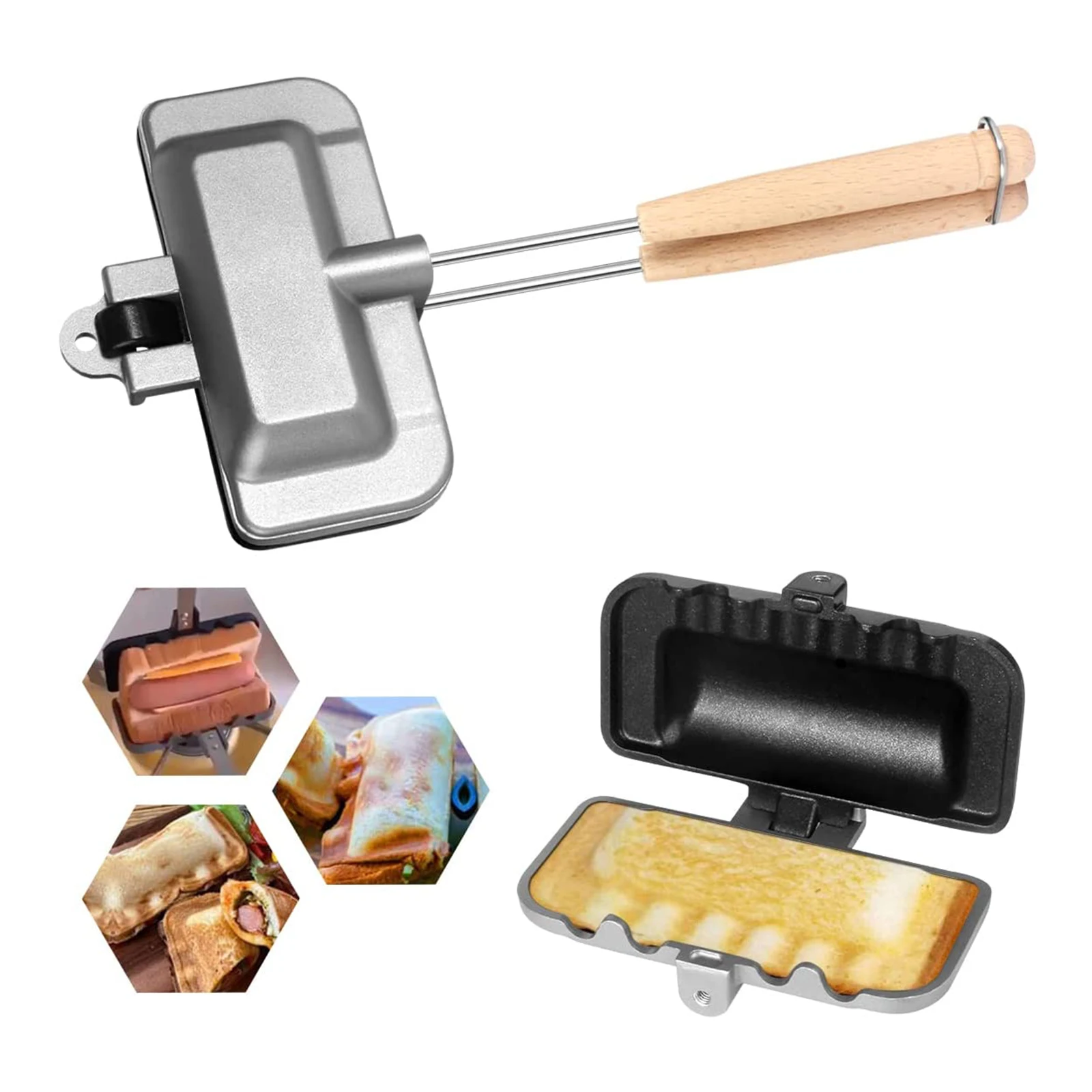 Hot Dog Toaster Double-Sided Sandwich Baking Pan Mini Sandwich Maker Flip Non-Stick Pan Cheese Maker Portable Home Camp Fry Pan