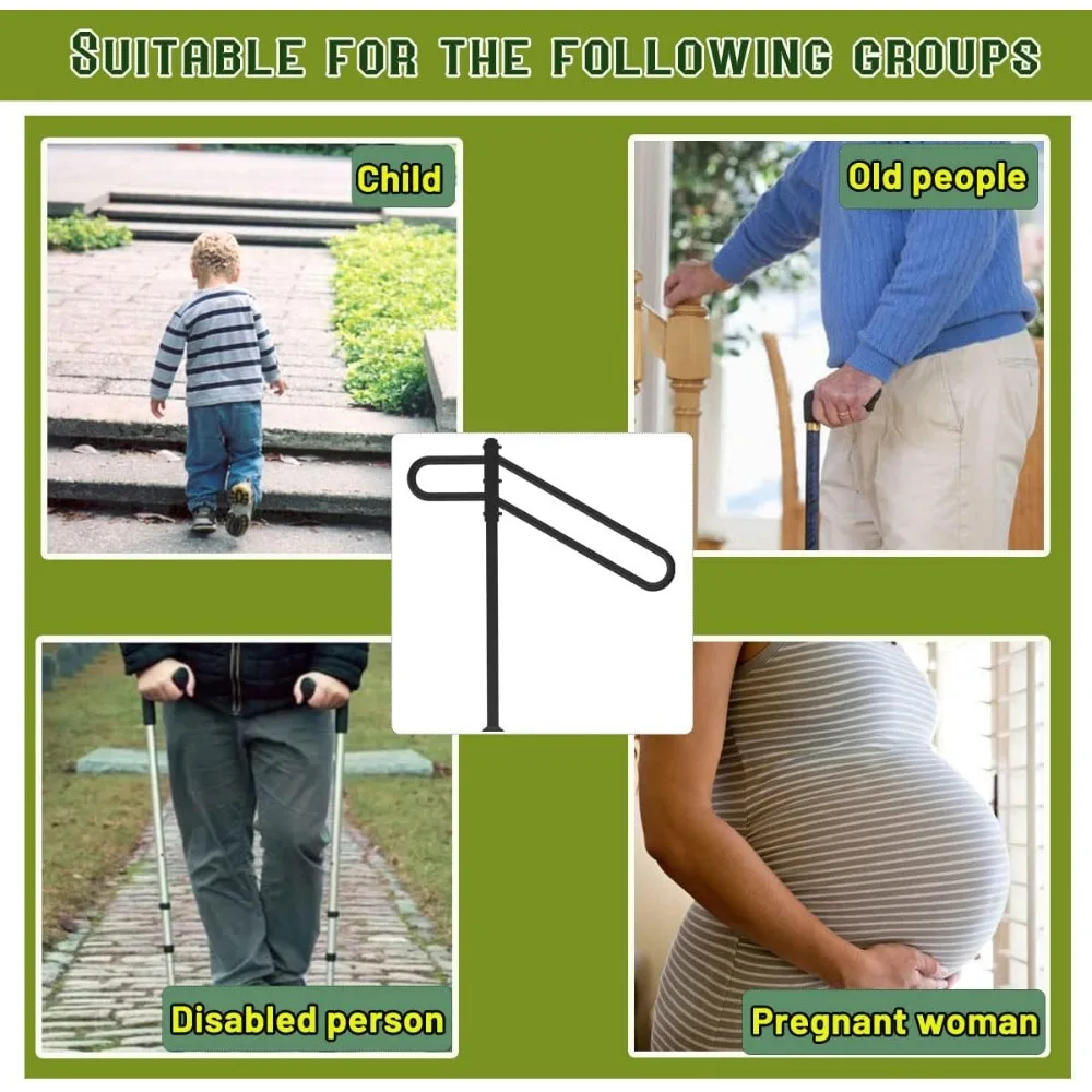 Outdoor Wrought Iron Single Post Handrails for 1-3 Steps, Metal Railing for Steps, Suitable for Small Staircases, Durable Metal