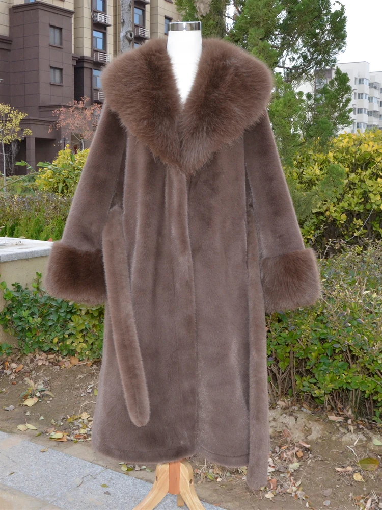 Winter women fake fur coat long with belt warm faux fur coat fashion 2024 new mink fur coat