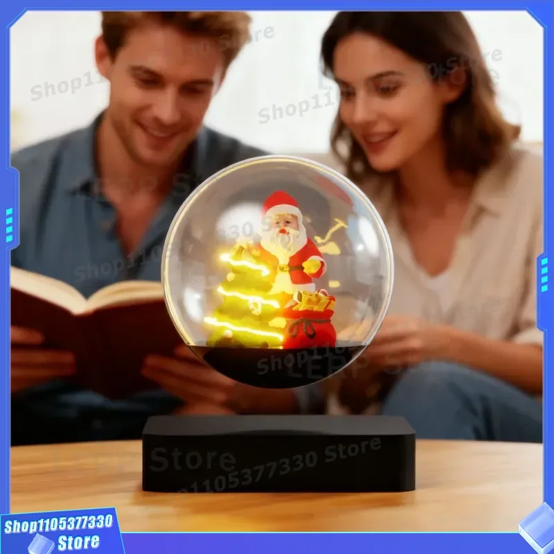 Creative Maglev Santa Night Light Luminous Glass Ball with Wood Base Unique Tabletop Ornament Perfect Birthday Gift for Kids
