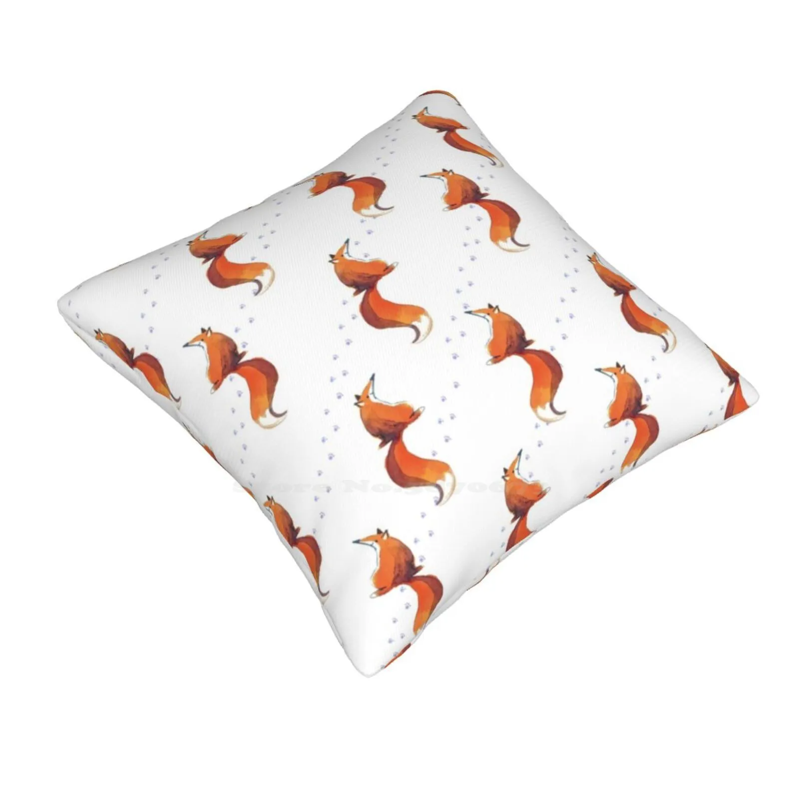 Foxy Pillow Cover Hug Pillowcase Foxes Orange Pattern Children Watercolour Animals Winter Track