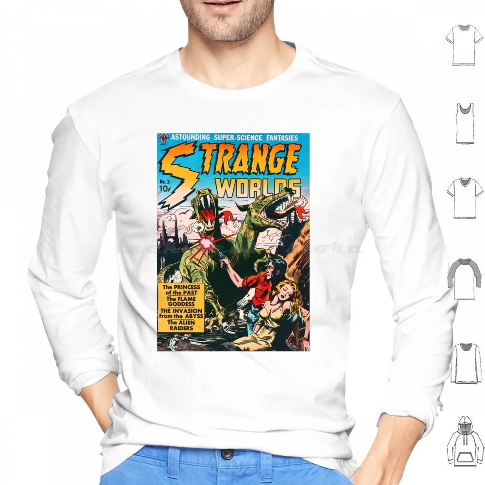 Strange Worlds Astounding Super Science Fantasies Hoodie Cotton Long Sleeve Sci Fi Golden Age Pulp Comics Comic Art