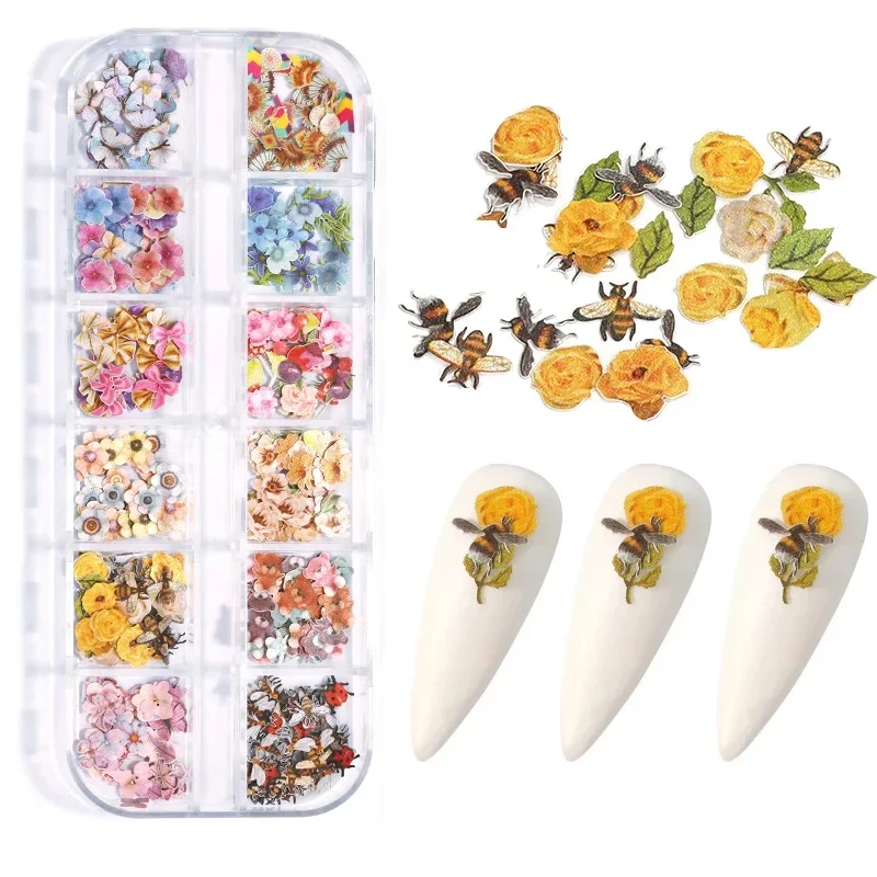 300Pcs Colorful Flower Ultra-thin Resin Filling Wood Pulp Slice Small Daisy DIY Nail Decals Manicure Decoration Accessories