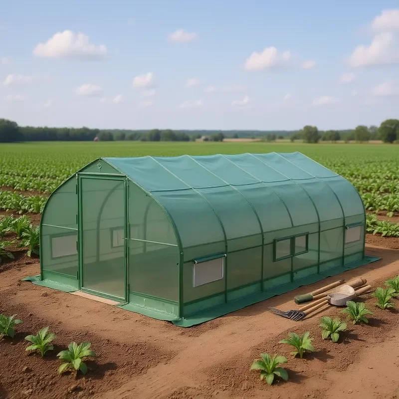 Tunnel Greenhouse 10 X 20 Ripstop Leno Cover with Peak Roof and Roll Up Windows for Agricultural Use