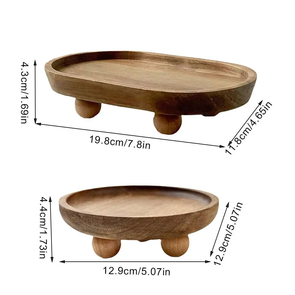 Elegant Wooden Tray Convenient Pedestal Stand Plate Multifunctional Key Jewelry Home Storage Food Dessert Display Trays Decor