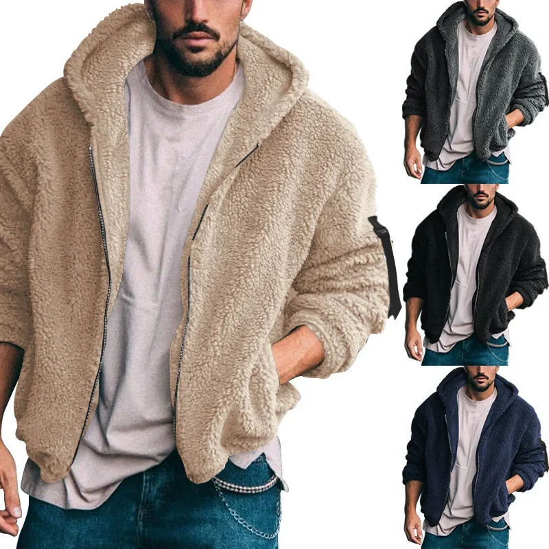 

Men's Fashion Winter Reversible Cardigan Fleece Warm Hoodies Zip Up Casual Jacket Coat Thicken Lamb Cashmere Sweatshirt Tops