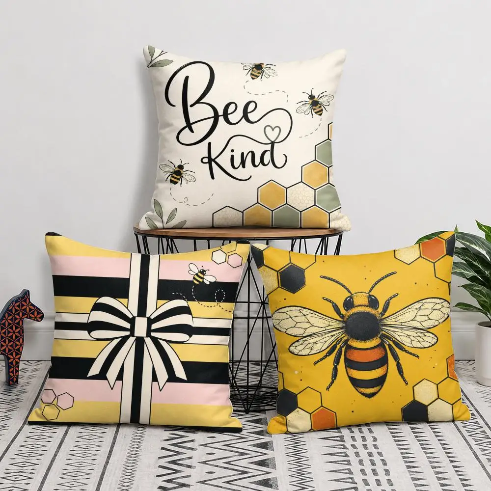 Honey Bees Cushion Cover Short Plush Soft Double-Sided Printing Pillow Case Cozy Sofa Bedroom Home Decor Gift