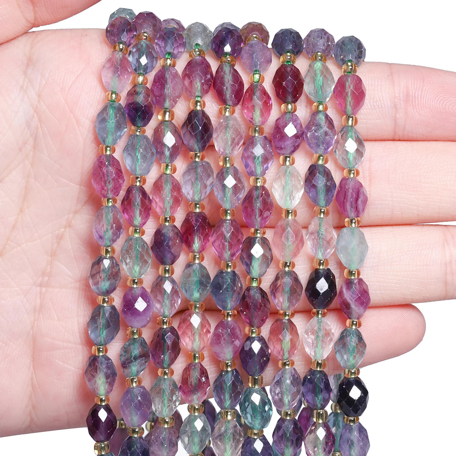 8x6mm AAA Faceted Oval Stone Natural Colorful Fluorite Spacer Beads For Jewelry Making DIY Bracelets Accessories 7.5inch