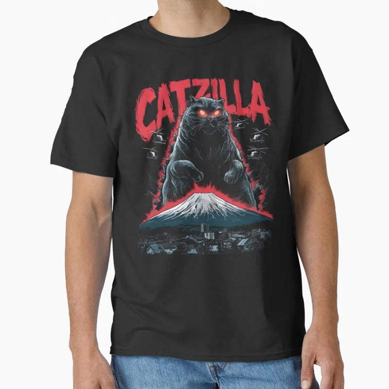 

Catzilla Attacking King of the meowsters Vintage Monster Anime movie cat lover gift T shirt Large size 100% cotton Tops S-6XL